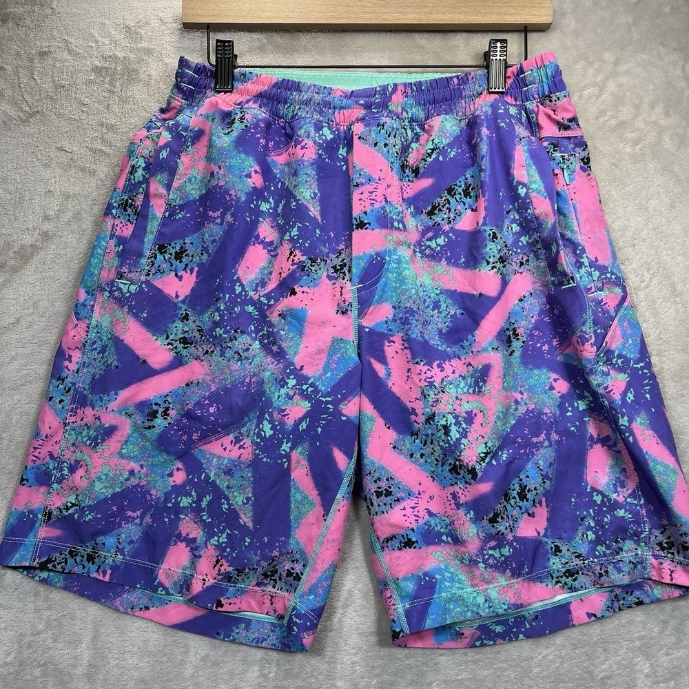 Birddogs Baysiders Shorts Mens L Long Pink Purple Splatter Lined Gym Retro